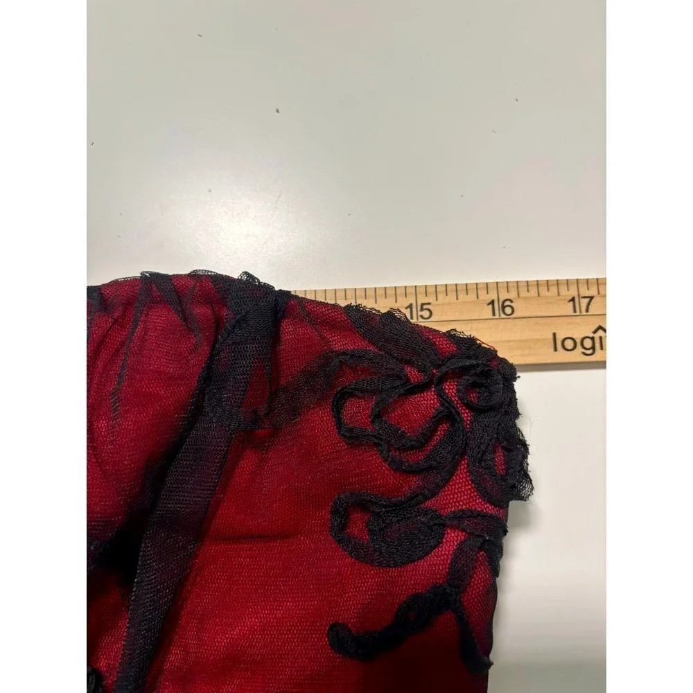 NEW Strapless Dress Juniors 11/12 Red Black‎ Mesh Embroidery Goth Dark Romance